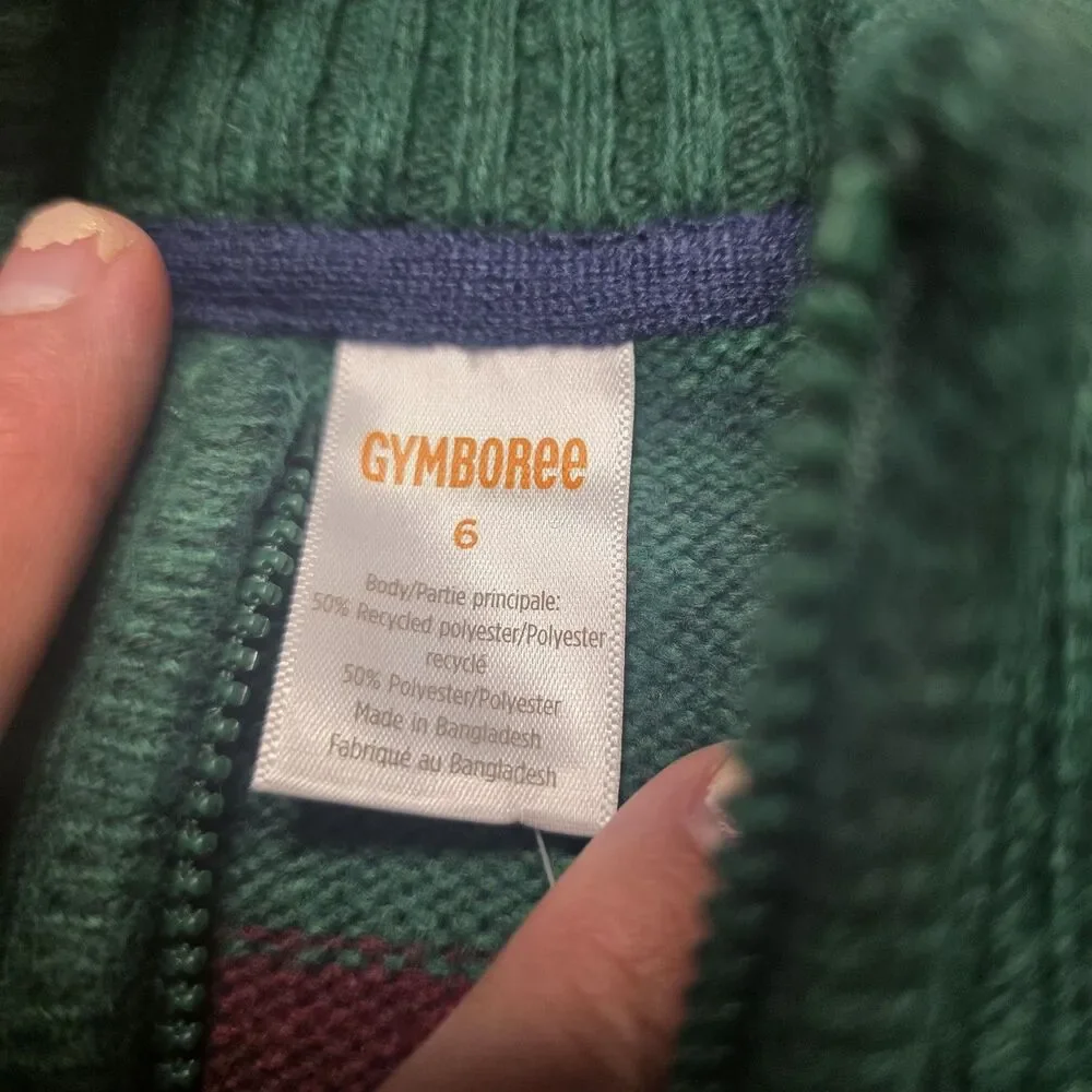 NWT Gymboree Boys Sweater Size 6 Multicolor Striped Cable-Knit 1/4 Zip
